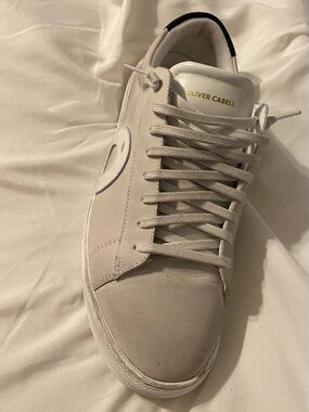 Oliver Cabell White Leather Sneaker with Black Heel Accents